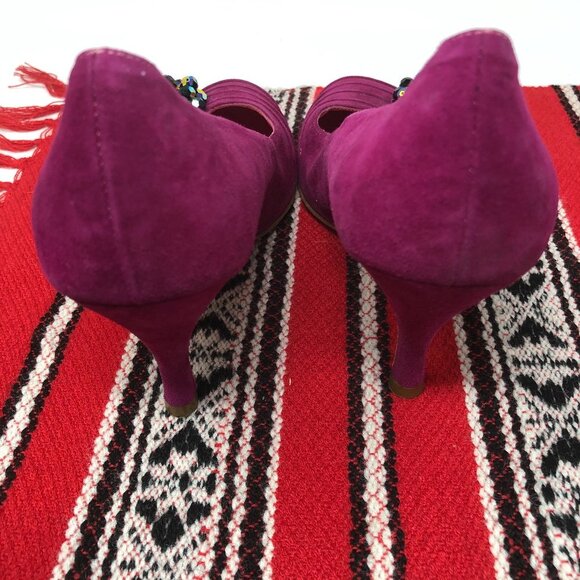 Eugenia Kim Pink Suede Round Toe Beaded Heels 37 - Picture 8 of 11